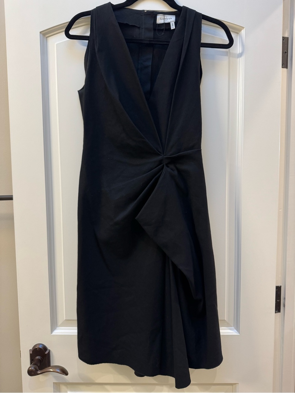 Lanvin Paris Black Draped Twist Front Linen Blend Dress FR 38 US 6